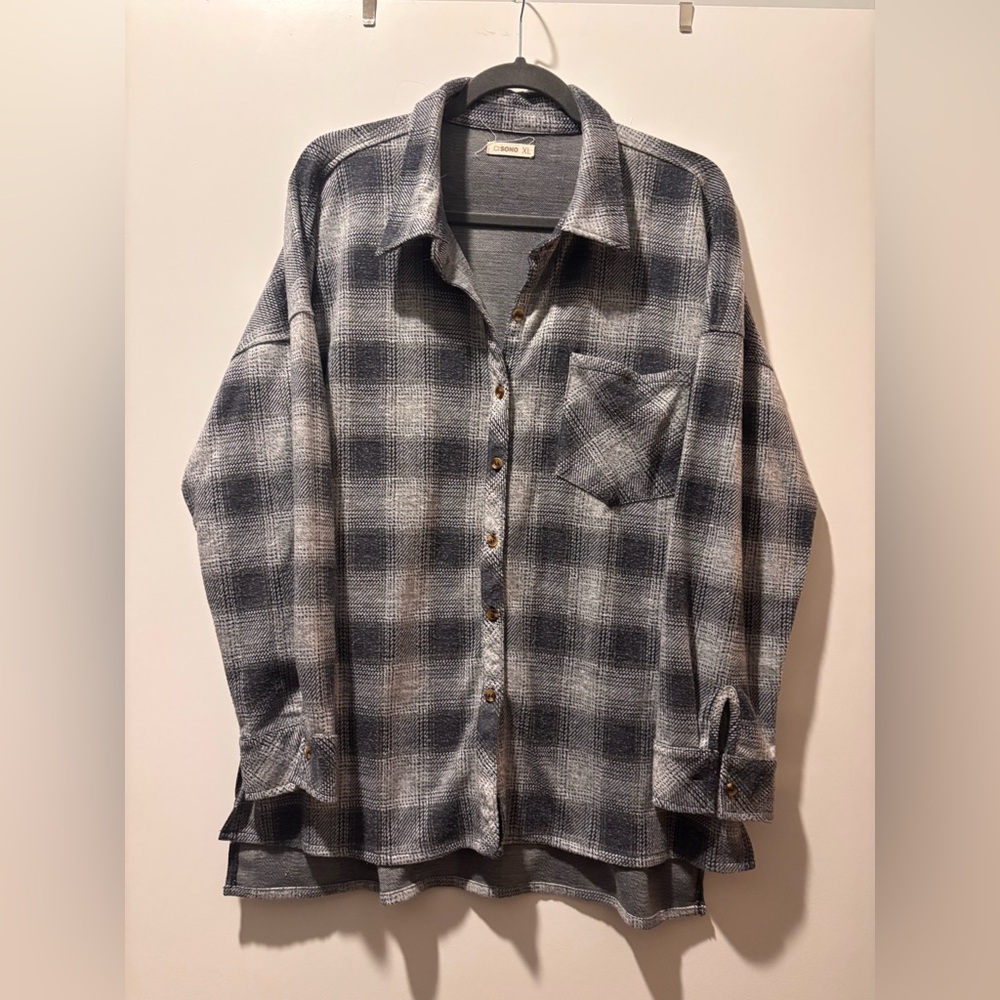 Gray Plaid Button-Down Shirt
